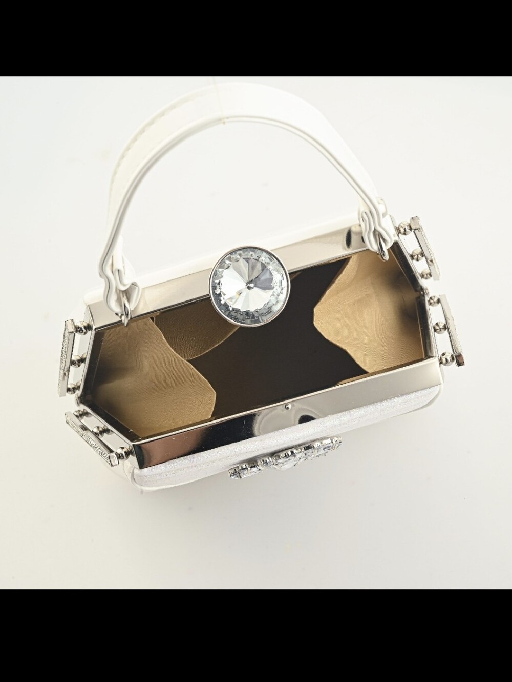 LA MAREY White Faux Leather Clutch/ Convertible Xbody Rhinestones - Picture 6 of 15